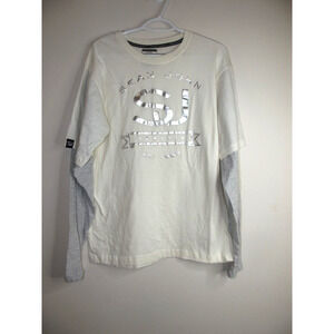 Sean John Layered Short Over Long Sleeve SHIRT - Size XL 18/20 - Ivory Gray